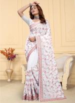 Georgette White Traditional Wear Embroidery Work Saree